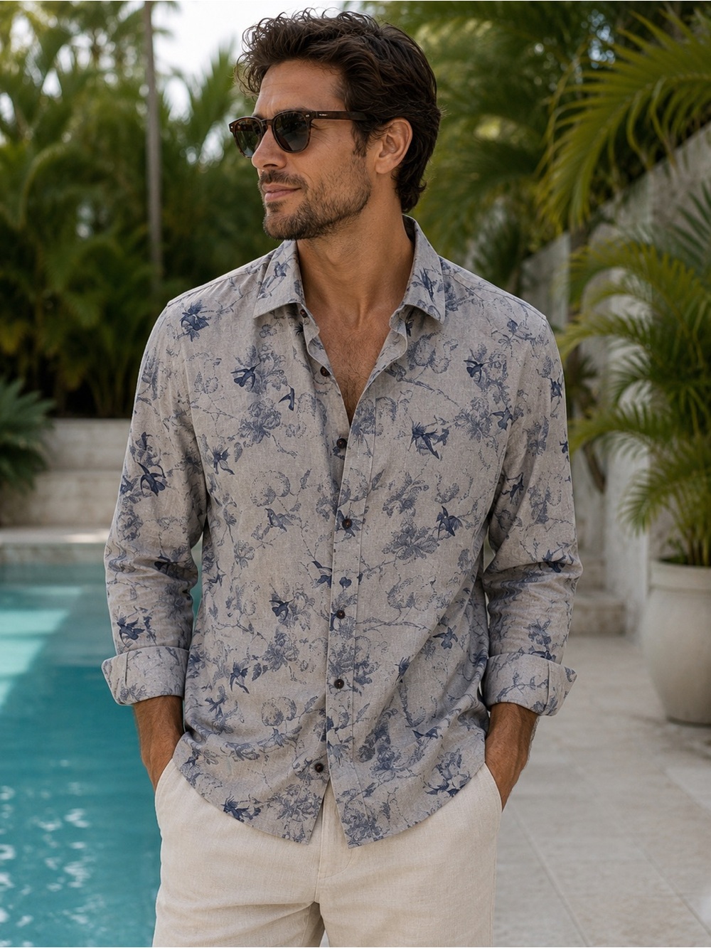 Daniel hechter‎ 100% cotton no iron soft grey and blue men's dress shirt ,